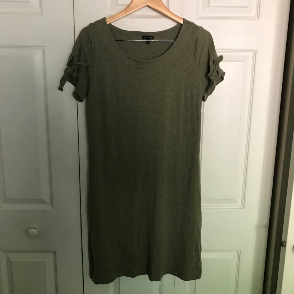 Talbots Neutral Olive Green Short Tie Sleeve tee shirt Dress L